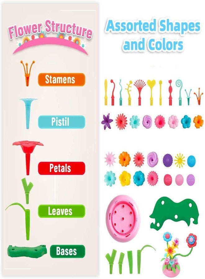 BEMITON Flower Building Toy Set for Girls, Best Birthday Gifts for 3 4 5 6 7 Year Old Kids, Arts and Crafts Kit for Toddlers, STEM Activities and Gardening Pretend Playset, 148 pcs - Image 2